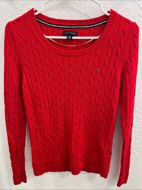 Tommy Hilfiger Red Cable-Knit Crewneck Sweater